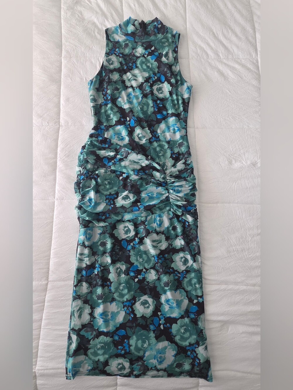 Lulus Prettiest Energy Black And Teal Floral Mesh Midi Dress - Size L